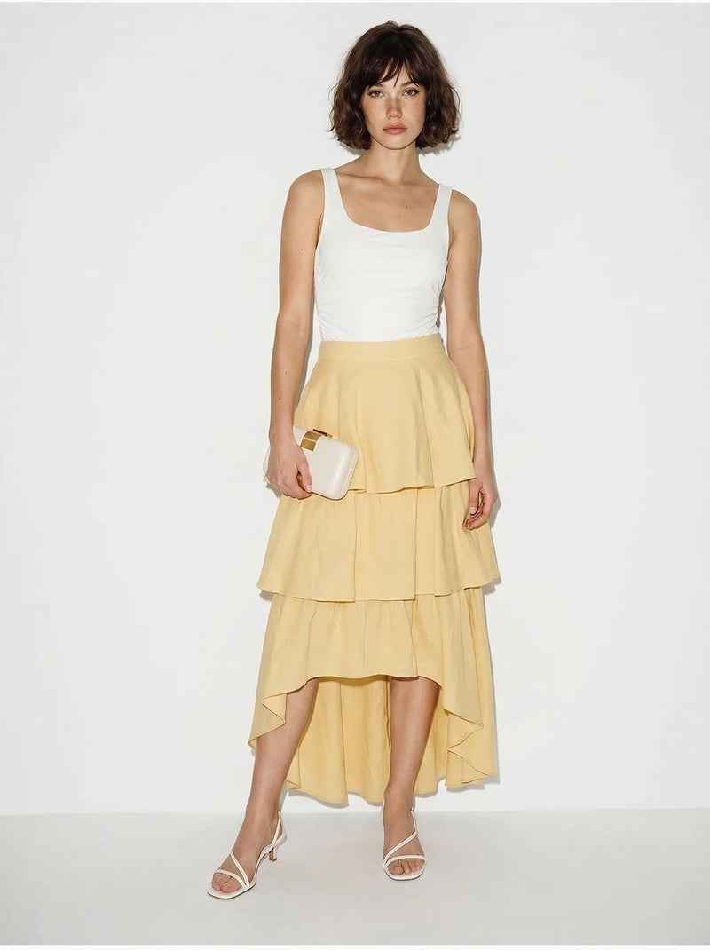 Jupe midi en popeline de coton à taille haute lucci Jaune citron - Kiabi