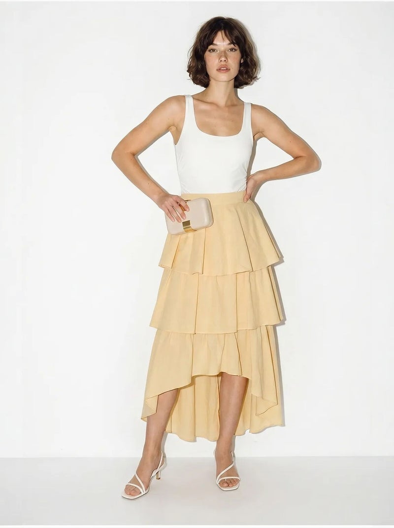 Jupe midi en popeline de coton à taille haute lucci Jaune citron - Kiabi