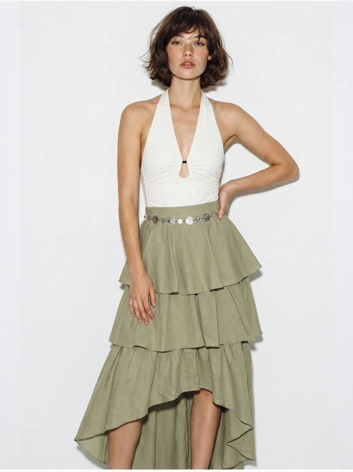 Jupe midi en popeline de coton à taille haute lucci - Kiabi Jupe midi en popeline de coton à taille haute lucci - Kiabi