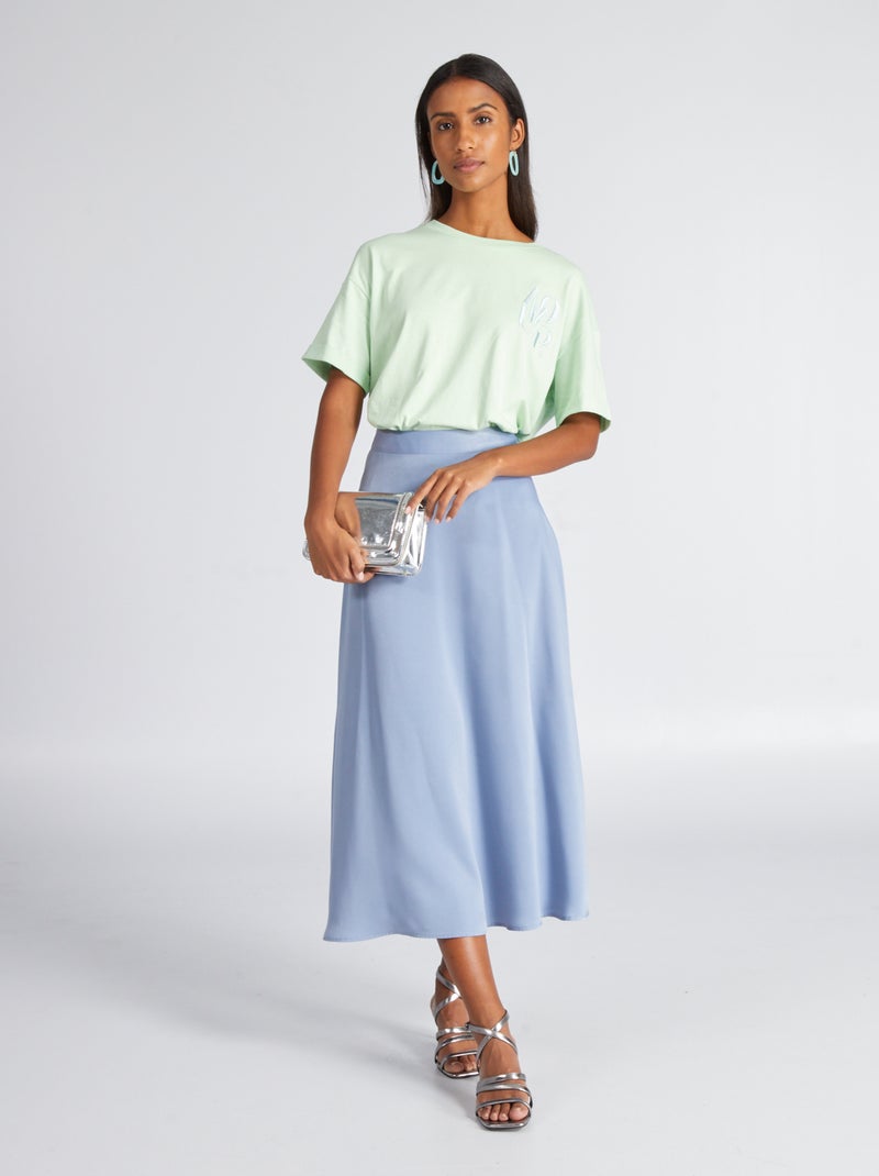 Jupe midi en satin Bleu - Kiabi