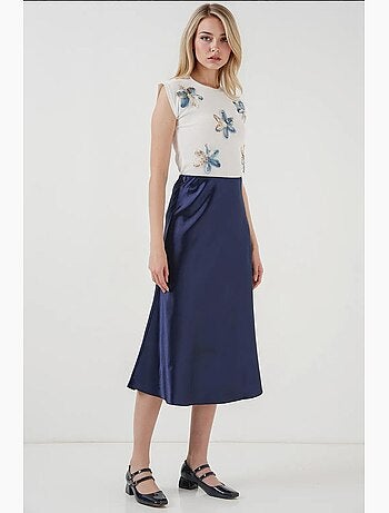 Jupe midi en satin coupe trapèze à taille haute bdart