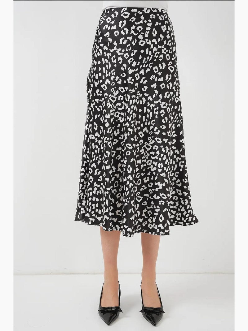 Jupe midi en satin coupe trapèze à taille haute bdart Gris Noir - Kiabi