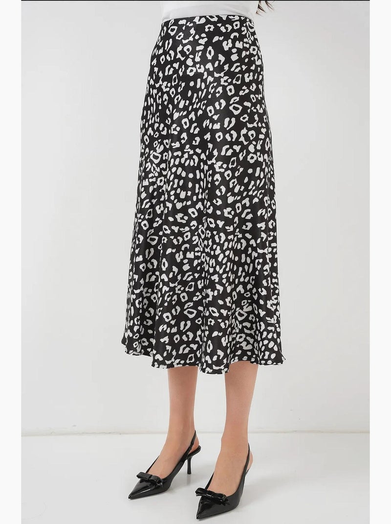 Jupe midi en satin coupe trapèze à taille haute bdart Gris Noir - Kiabi