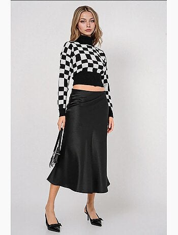 Jupe midi en satin coupe trapèze à taille haute bdart