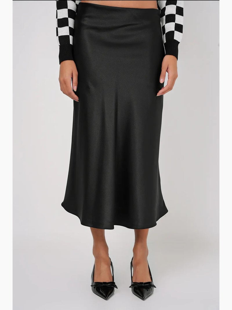 Jupe midi en satin coupe trapèze à taille haute bdart Noir - Kiabi