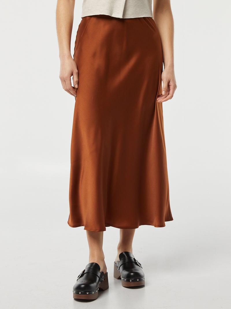 Jupe midi en satin Marron - Kiabi