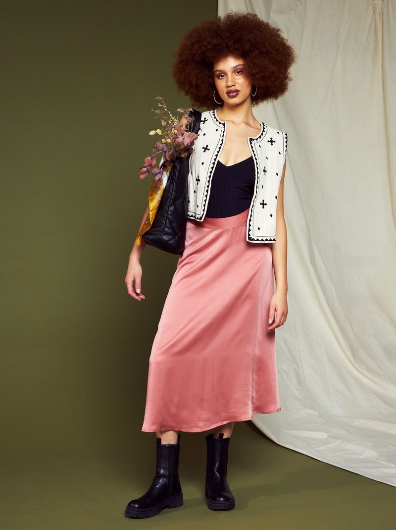 Jupe midi en satin Rose - Kiabi