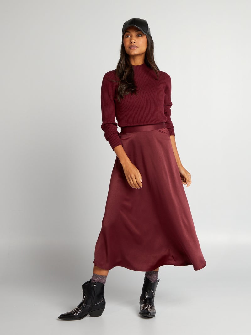 Jupe midi en satin Rouge bordeaux - Kiabi