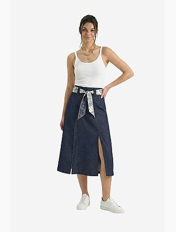 Jupe midi en satin taille haute avec fente lucci
