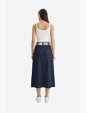 Jupe midi en satin taille haute avec fente lucci