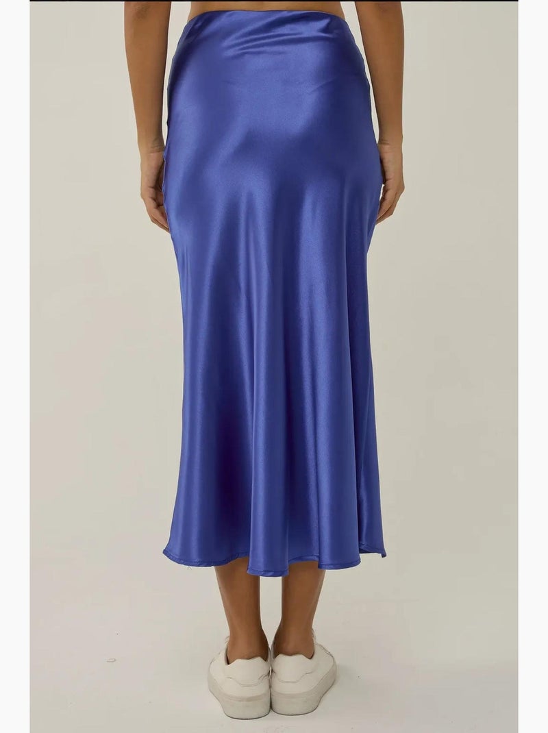 Jupe midi en satin taille haute hiccup Bleu cobalt - Kiabi