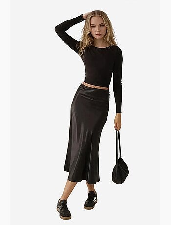 Jupe midi en satin taille haute hiccup