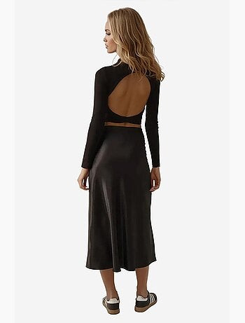 Jupe midi en satin taille haute hiccup