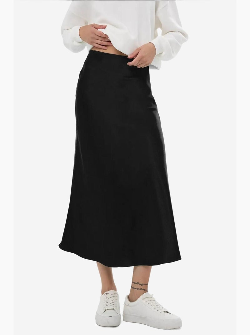 Jupe midi en satin taille haute hiccup Noir - Kiabi