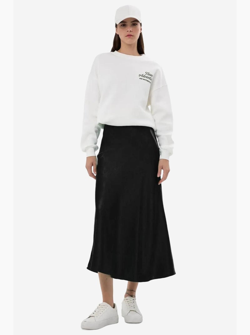 Jupe midi en satin taille haute hiccup Noir - Kiabi