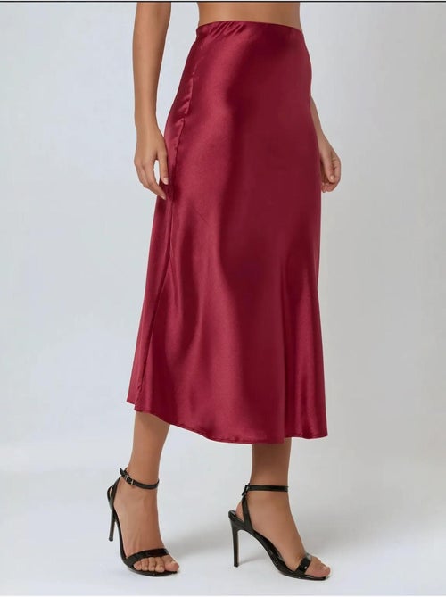 Jupe midi en satin taille haute hiccup - Kiabi