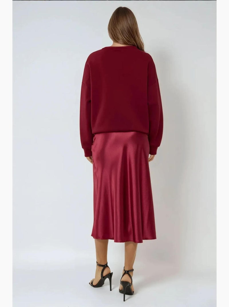 Jupe midi en satin taille haute hiccup Rouge bordeaux - Kiabi