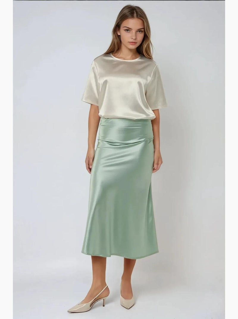 Jupe midi en satin taille haute hiccup Vert menthe - Kiabi