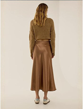 Jupe midi en satin taille haute