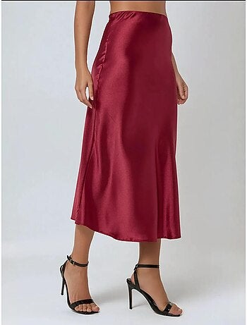Jupe midi en satin taille haute