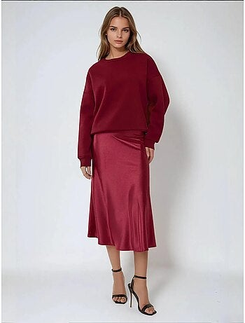 Jupe midi en satin taille haute