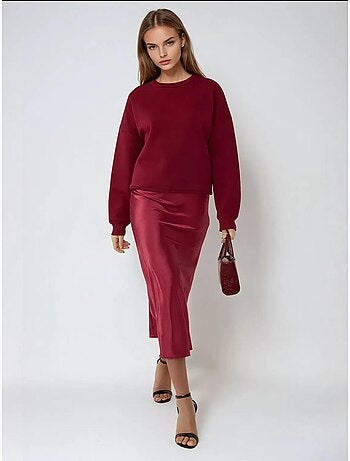 Jupe midi en satin taille haute