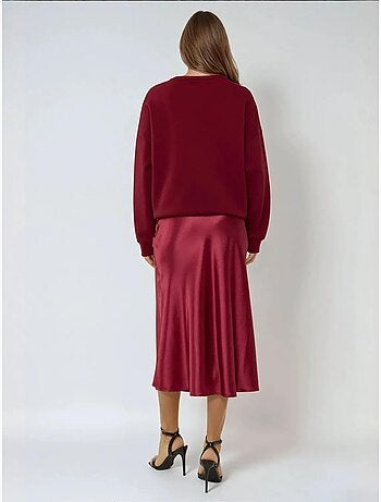 Jupe midi en satin taille haute