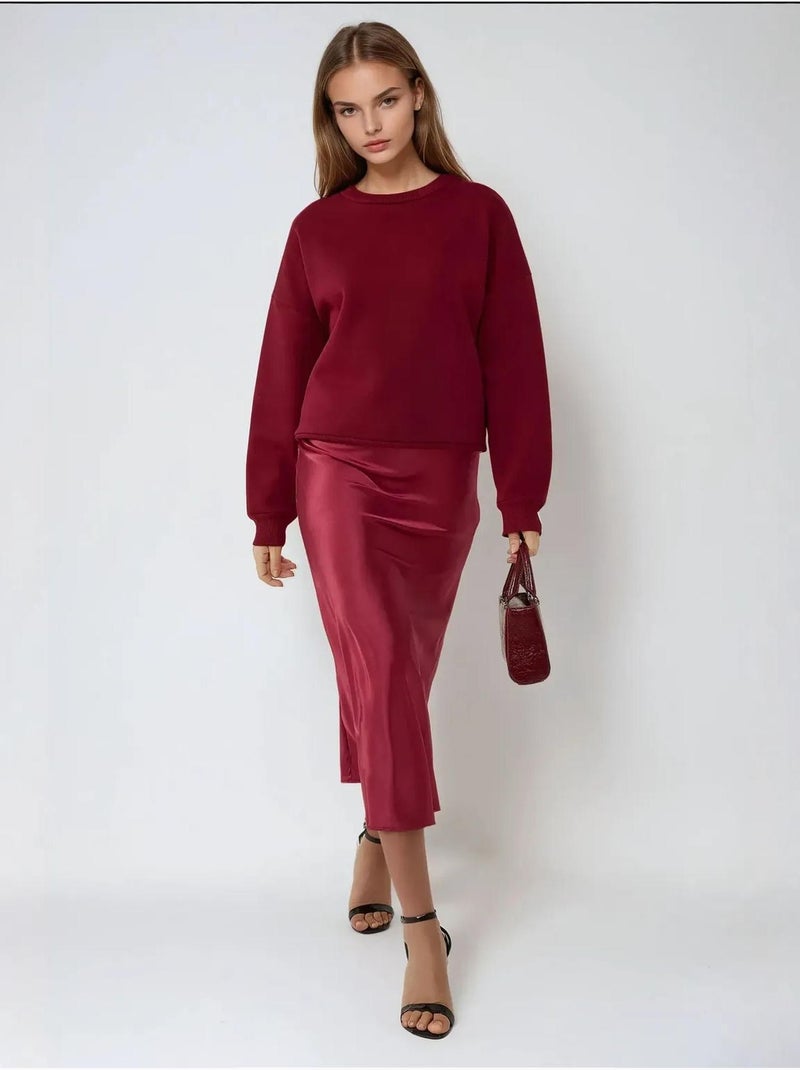 Jupe midi en satin taille haute Rouge bordeaux - Kiabi