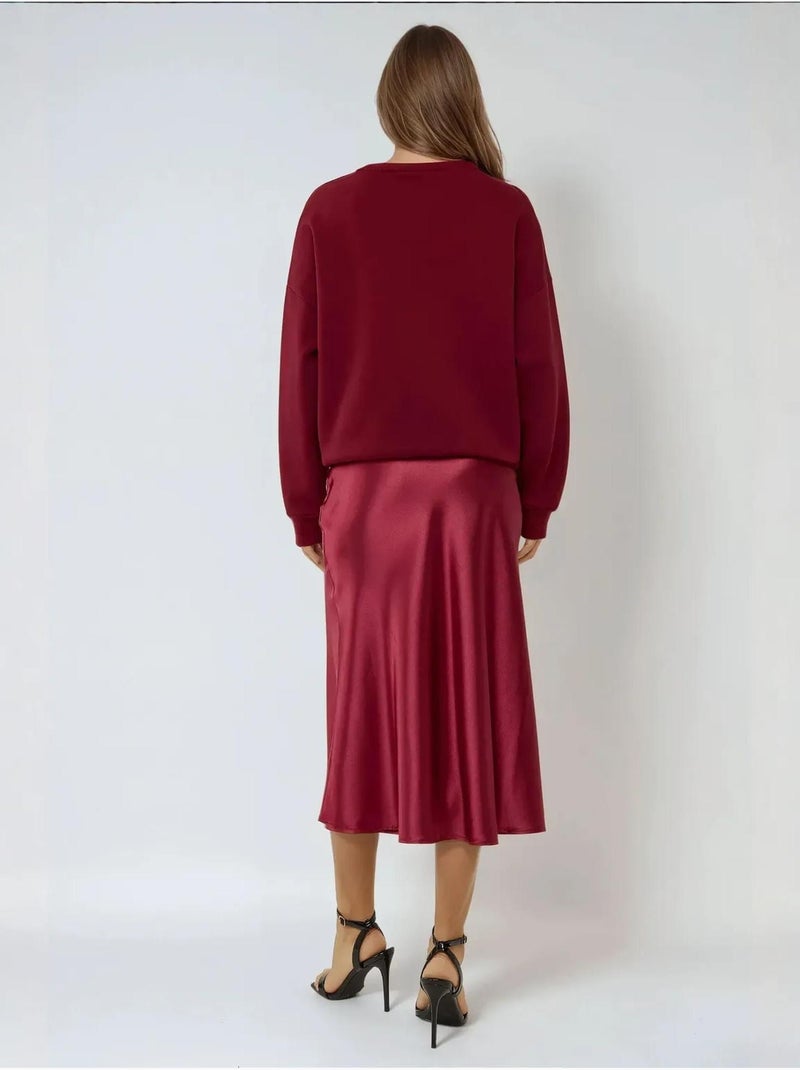 Jupe midi en satin taille haute Rouge bordeaux - Kiabi