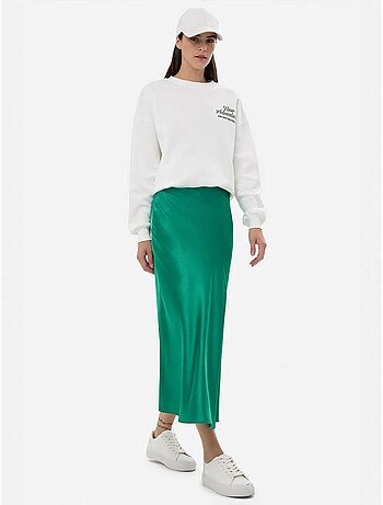 Jupe midi en satin taille haute