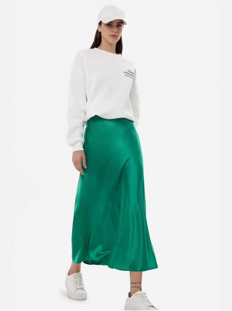 Jupe midi en satin taille haute Vert émeraude - Kiabi