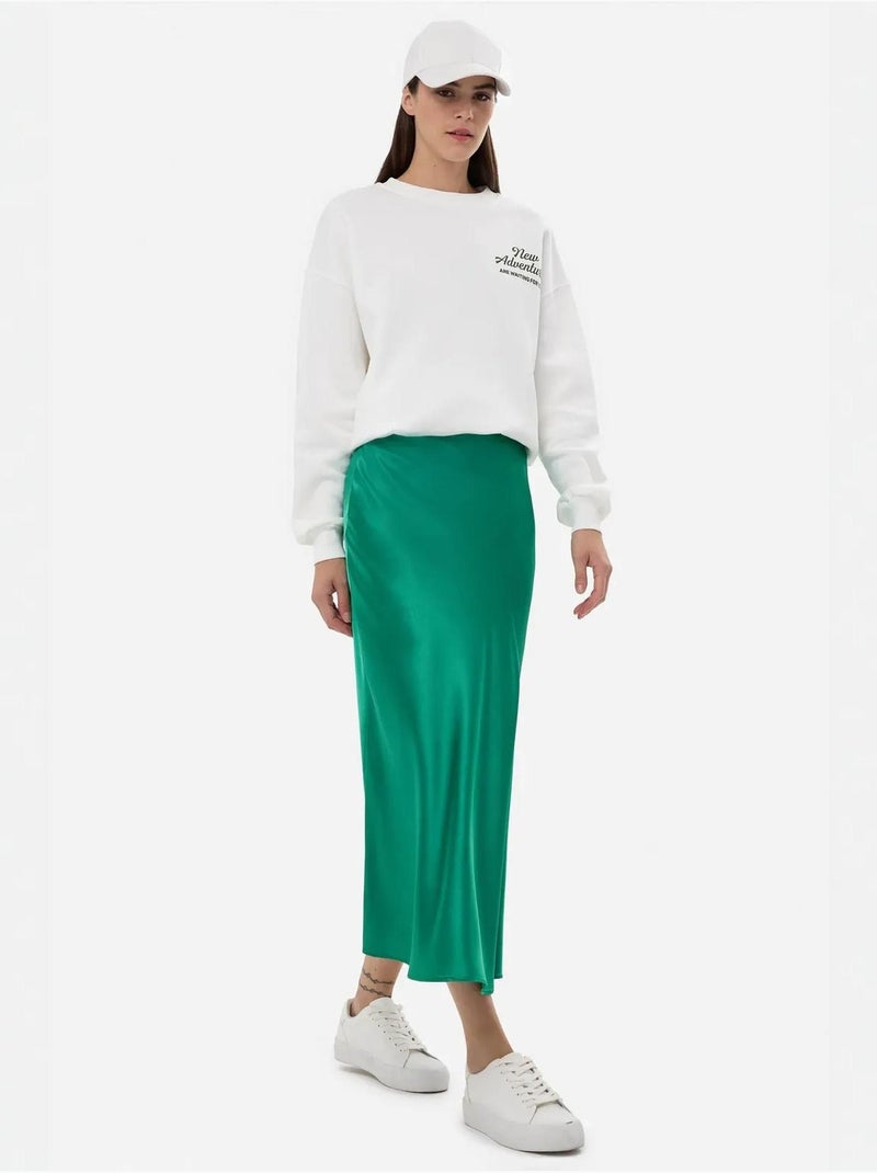 Jupe midi en satin taille haute Vert émeraude - Kiabi