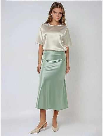 Jupe midi en satin taille haute