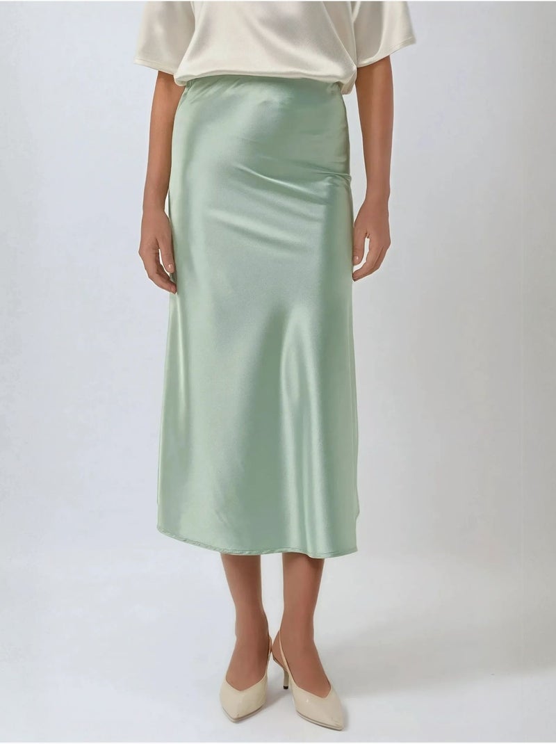Jupe midi en satin taille haute Vert menthe - Kiabi