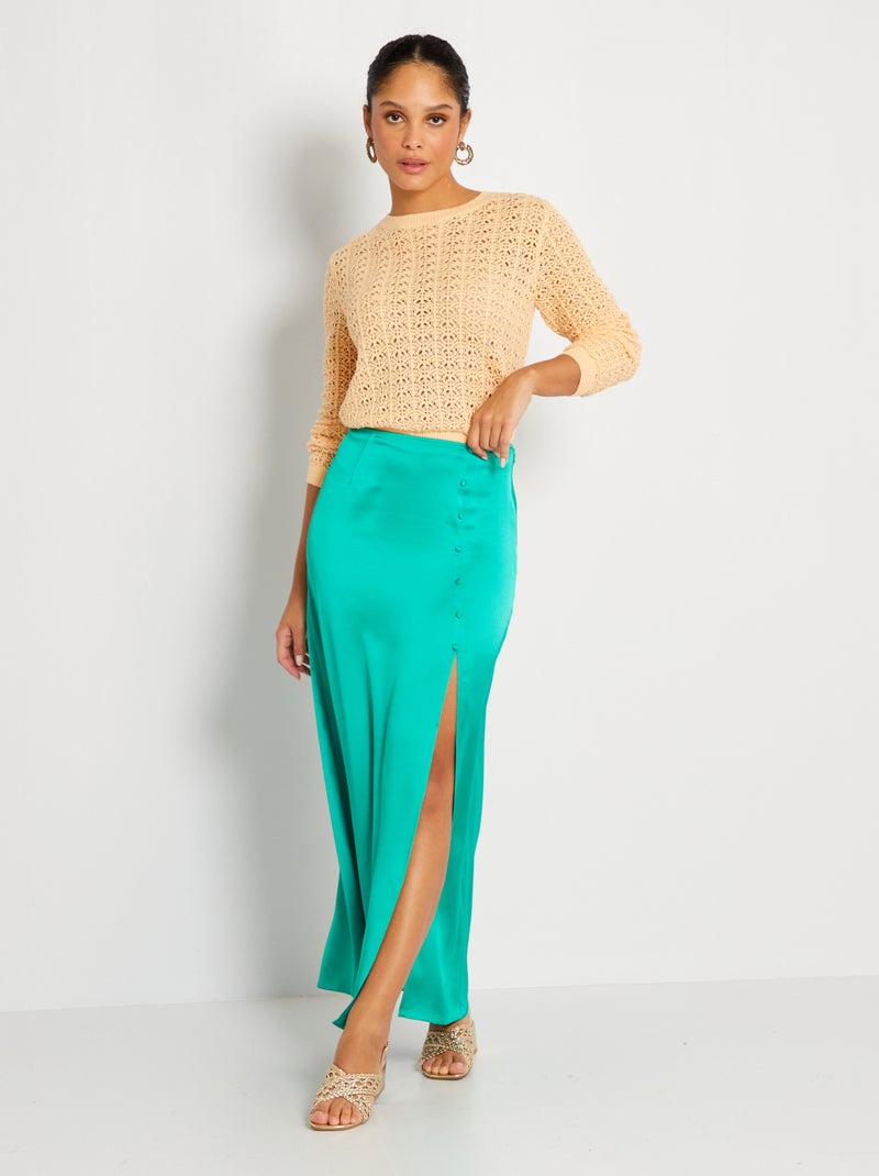 Jupe midi en satin Vert - Kiabi