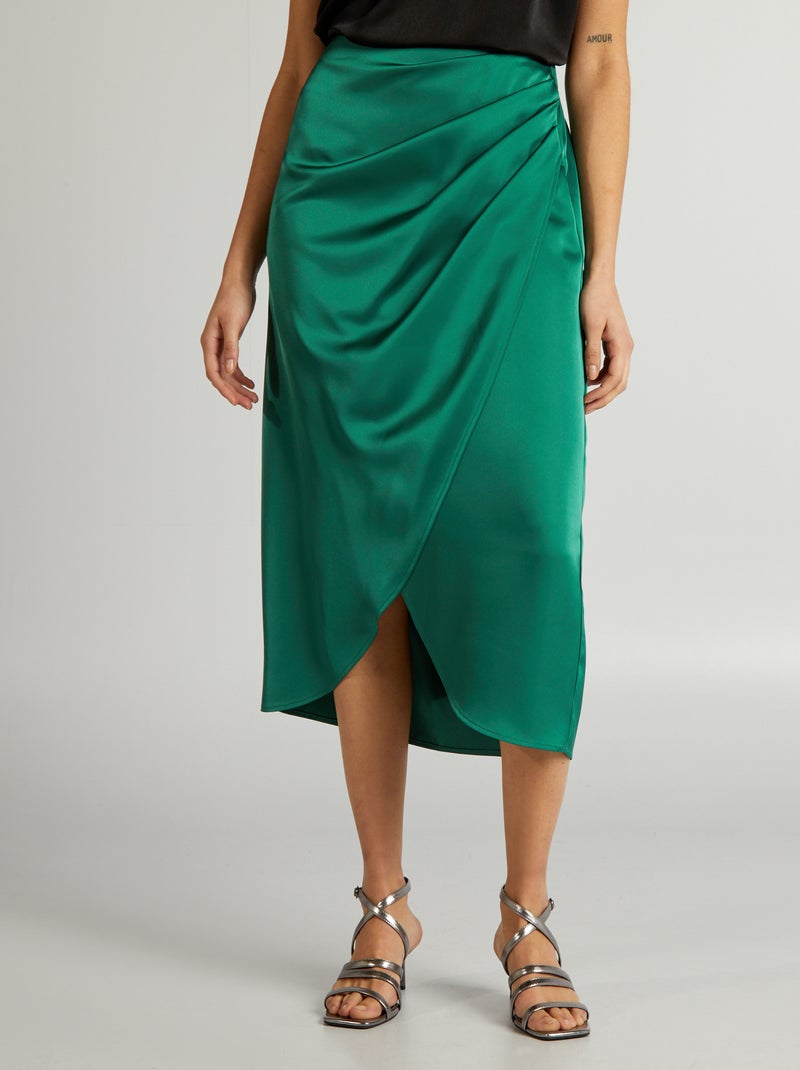 Jupe midi en satin Vert - Kiabi