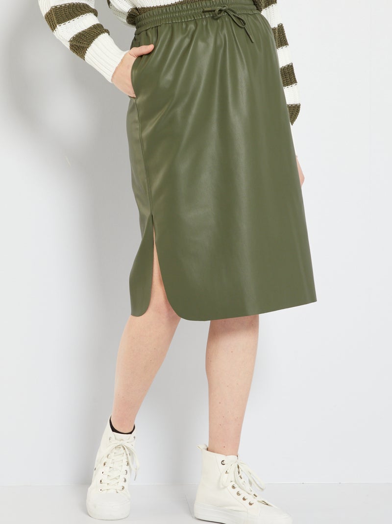 Jupe midi en simili vert foncé - Kiabi