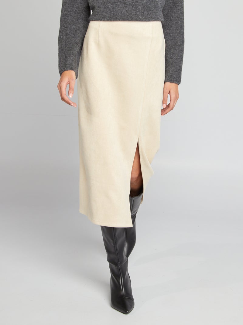 Jupe midi en suédine Beige - Kiabi