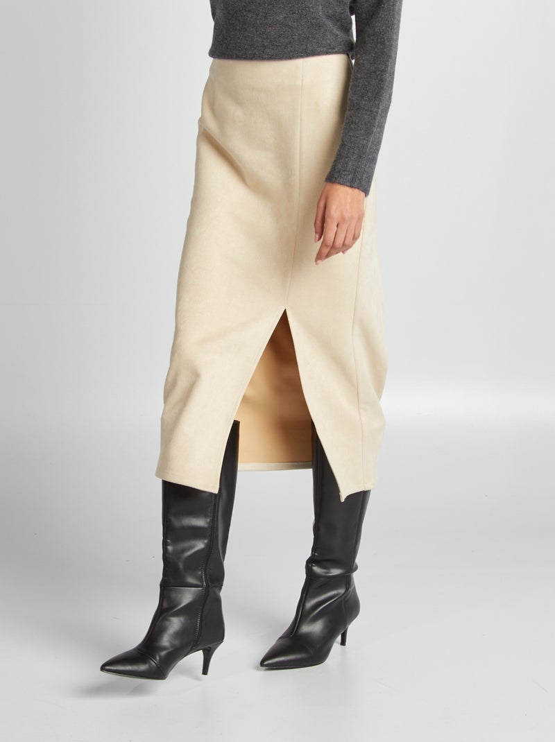 Jupe midi en suédine Beige - Kiabi