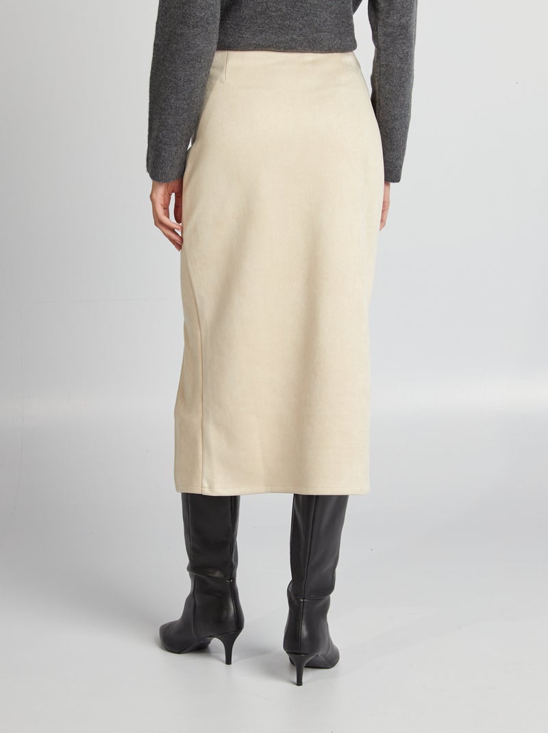 Jupe midi en suédine Beige - Kiabi