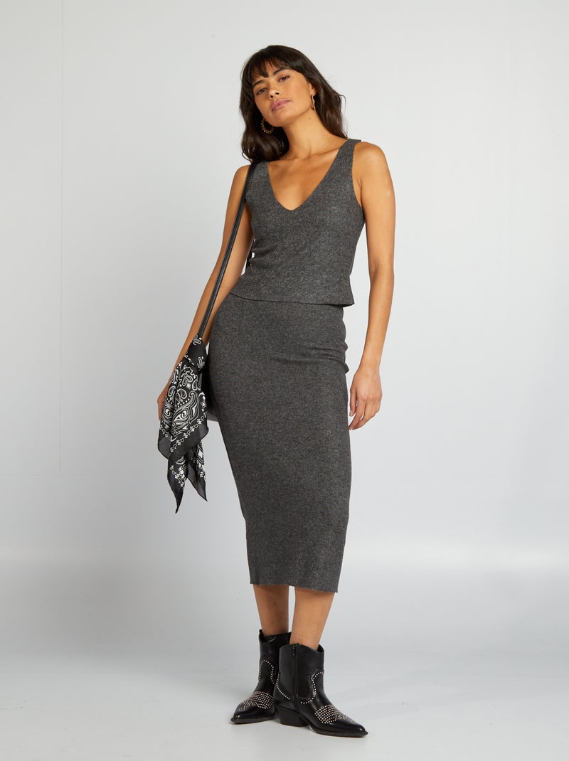 Jupe midi en tricot Gris - Kiabi