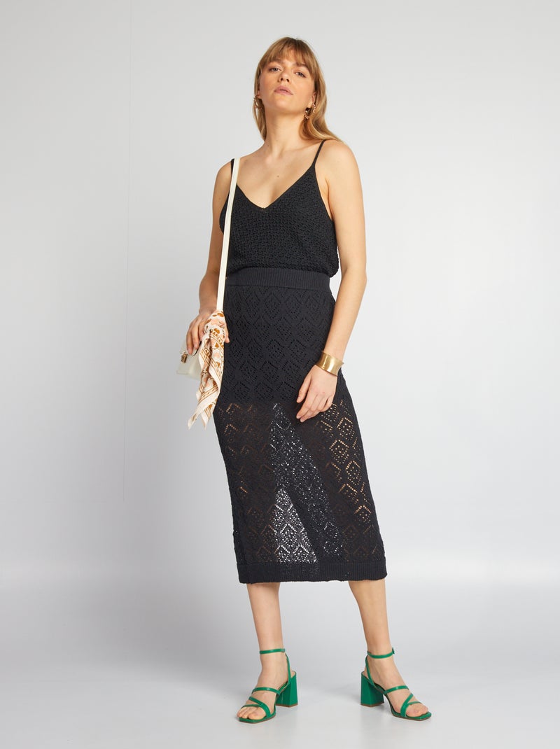 Jupe midi en tricot noir - Kiabi
