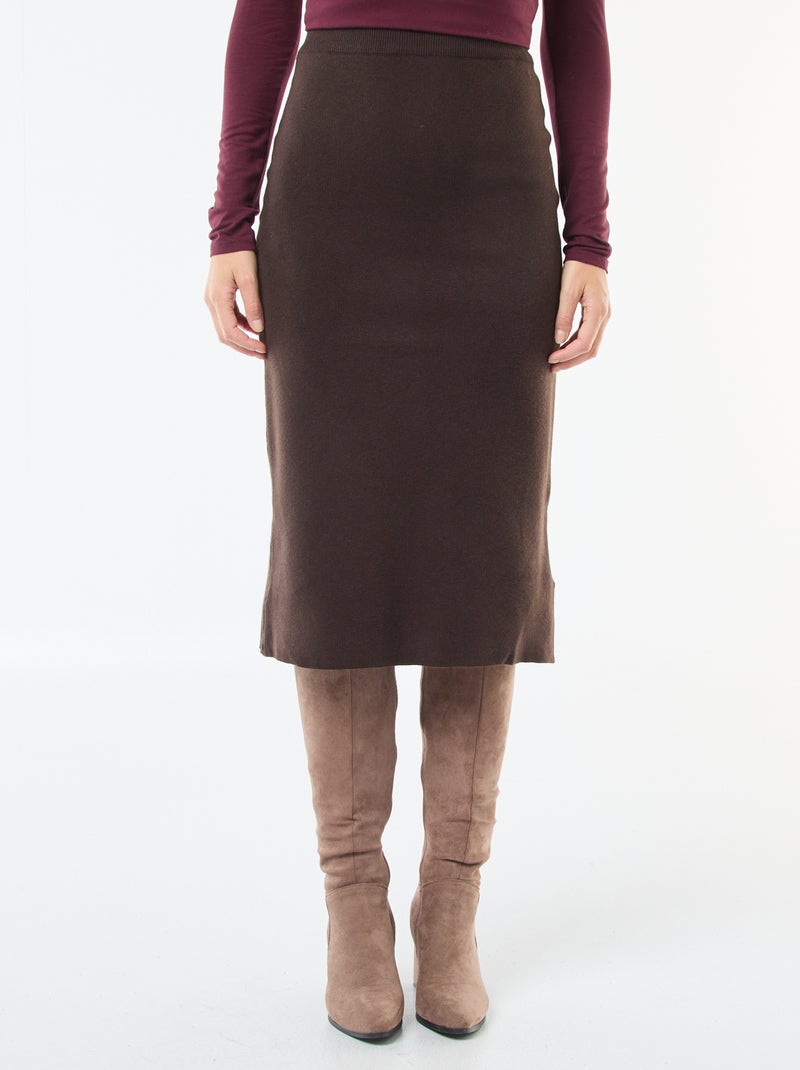 Jupe midi en tricot ottoman Marron - Kiabi