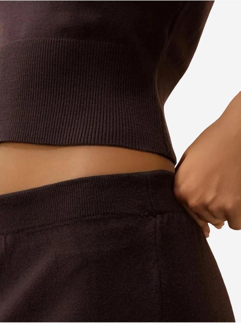 Jupe midi en tricot texturé Marron foncé - Kiabi