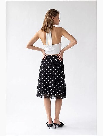 Jupe midi en tulle à pois, taille haute mixray