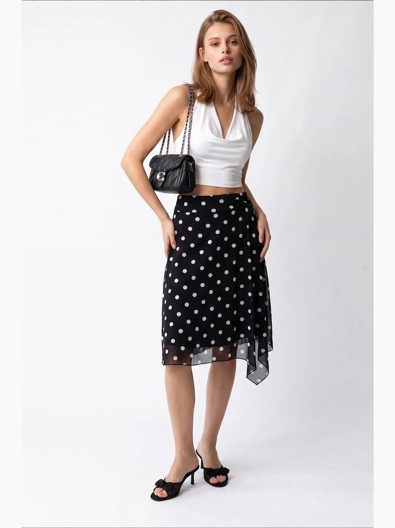 Jupe midi en tulle à pois, taille haute mixray Noir - Kiabi