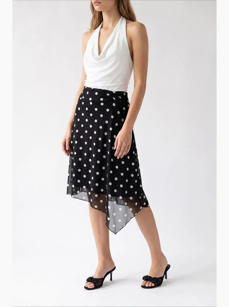 Jupe midi en tulle à pois, taille haute mixray Noir - Kiabi