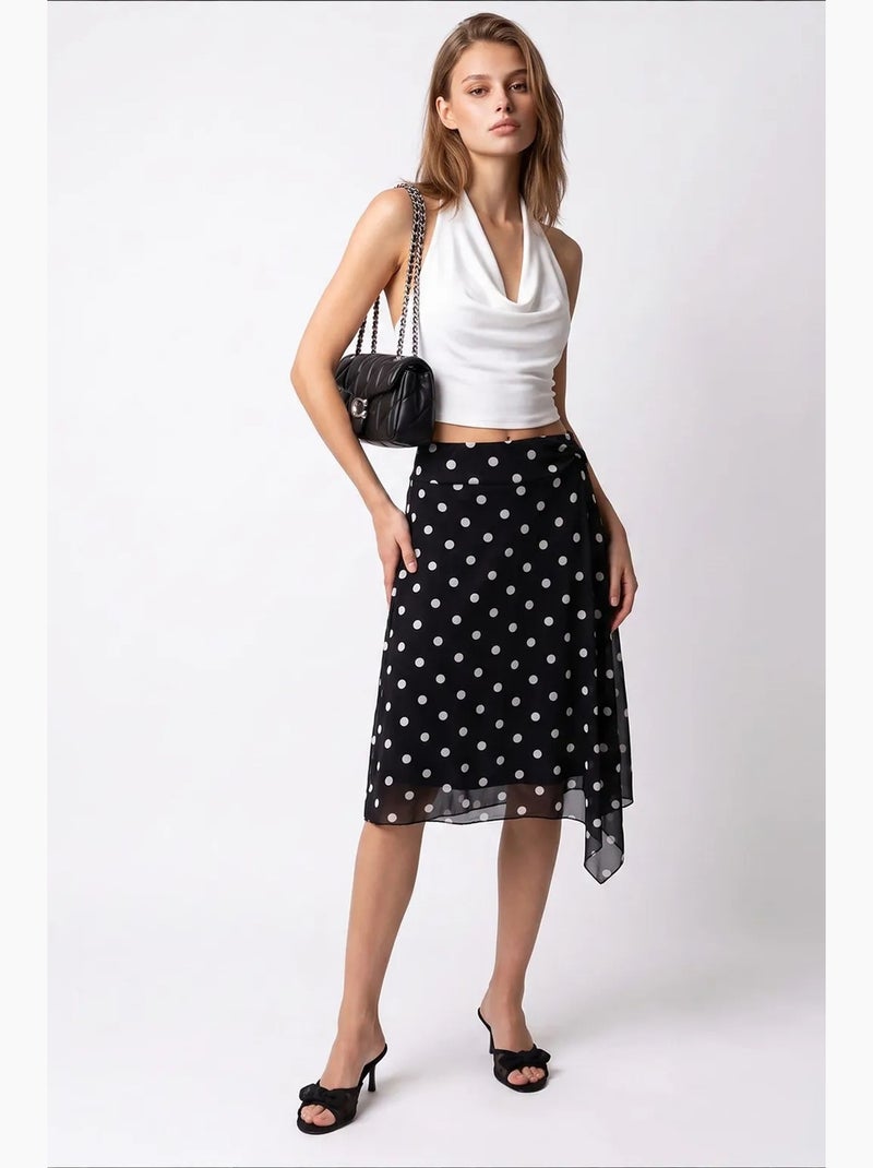 Jupe midi en tulle à pois, taille haute mixray Noir - Kiabi
