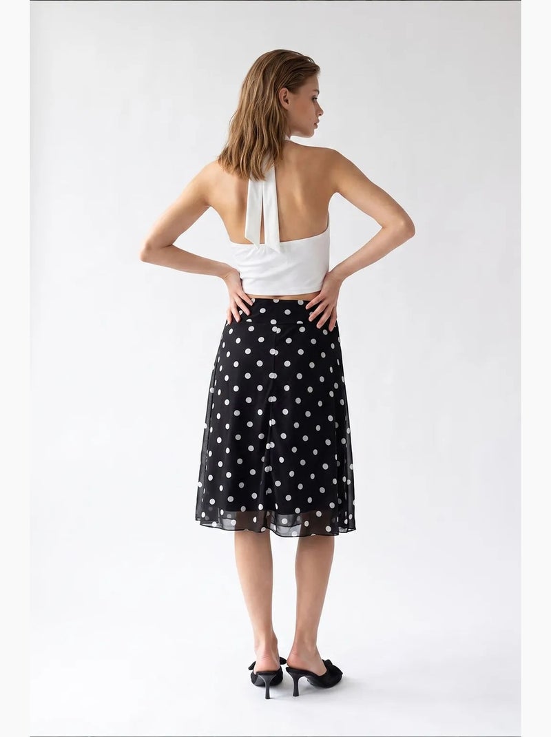 Jupe midi en tulle à pois, taille haute mixray Noir - Kiabi