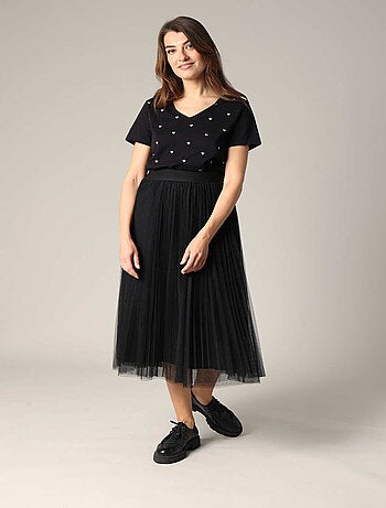 Jupe midi en tulle plissé léger 'Deeluxe'